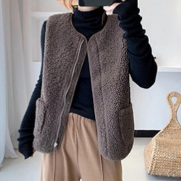 3color 루즈핏조끼 양털 지퍼조끼 베스트 여성조끼 뽀글이조끼 루즈핏조끼 겨울 뽀글이 겨울 양털