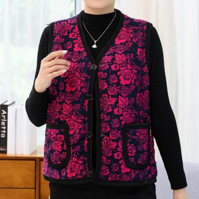 꽃무늬 융털 기모 겨울 어머니조끼 베스트 꽃무늬할머니조끼 할매조끼 할머니조끼 촌캉스조 김장 겨울 조끼
