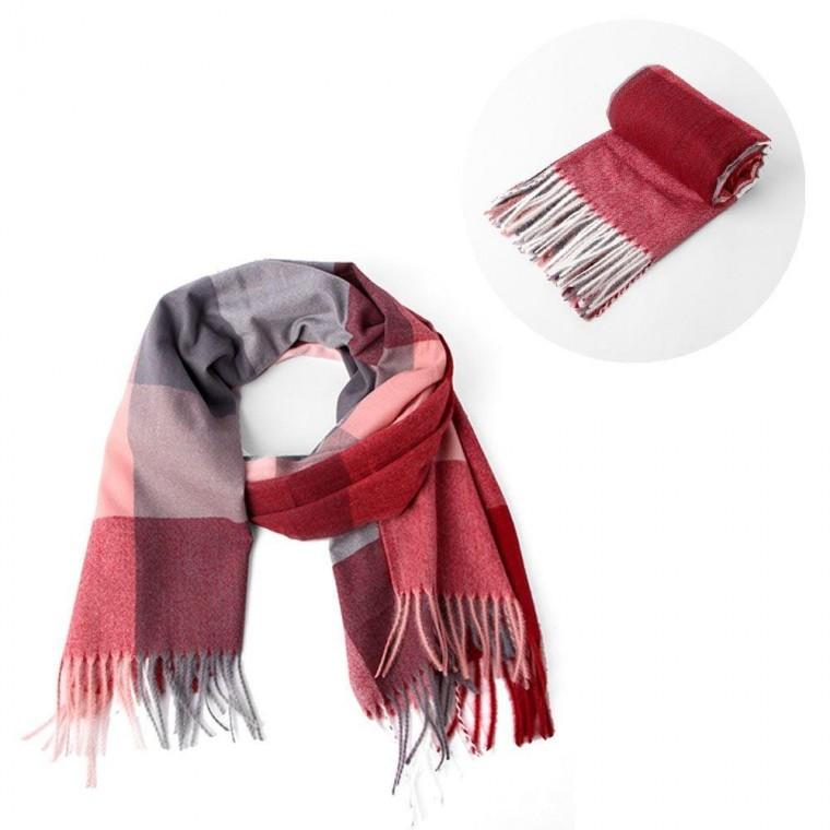 유니온 여성 포인트 체크목도리 머플러 믹스레드 겨울 겨울머플러 캐주얼 여자 투톤머플러 숄 목도리