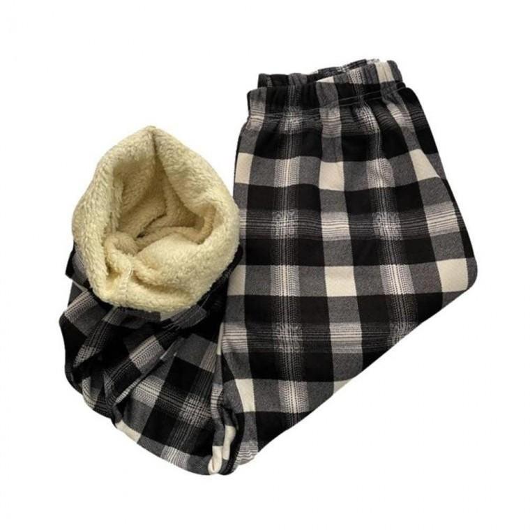 겨울 양털 수면 기모 체크 실내복 파자마 홈웨어 바지 잠옷바지 커플 수면 내복 겨울 양털 파자마