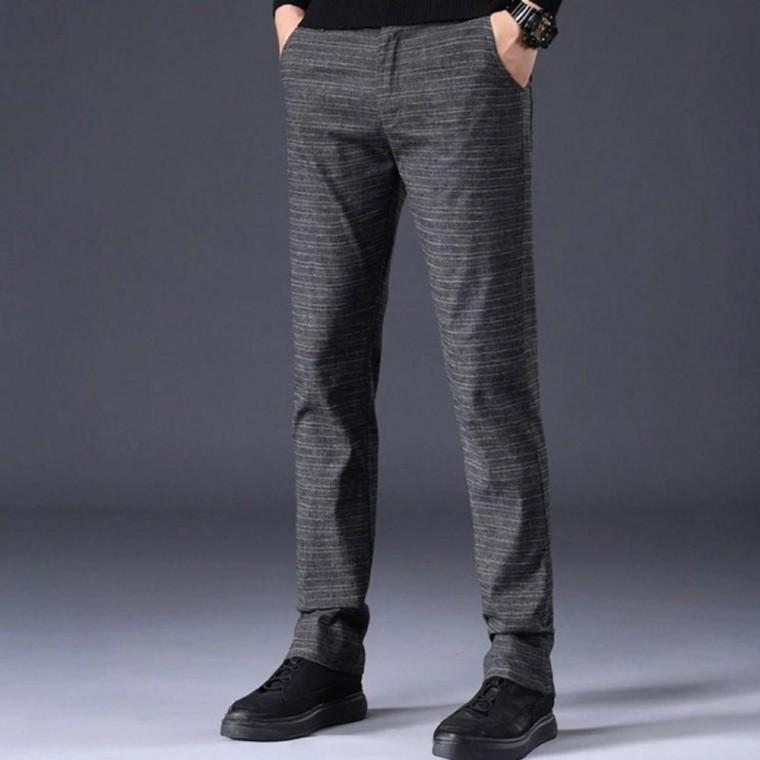 남성 겨울 외출 미세 체크 라인 도톰 기모 안감 겨울 스트레이트 바지 패딩 바지 남자 남성 방풍