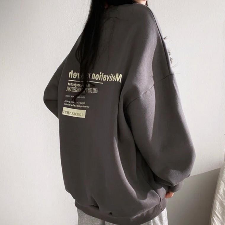 기모 오버핏 레터링 맨투맨 여성 겨울 데일리 캐주얼 티셔츠