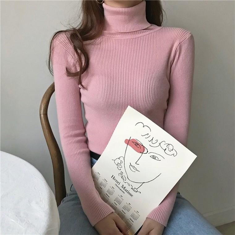 슬림라인 골지 폴라 니트 여성 겨울 이너 데일리 니트 티셔츠