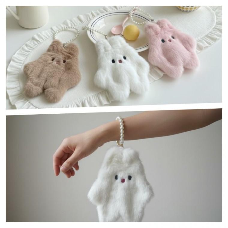 스트랩 토끼 퍼 파우치/기본파우치/에어팟케이스/동전지갑/겨울파우치/깜찍파우치/겨울파우치/CAS-161163