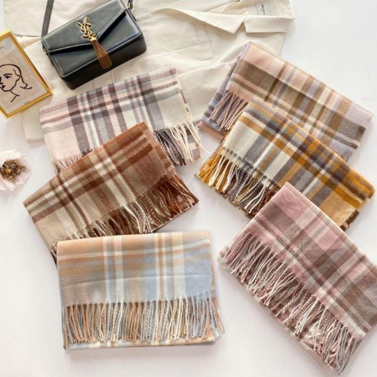 캐시미어 체크목도리 머플러 캐시미어머플러 겨울 여성 니트 스카프 목도리 여자 커플 부드러운 울 머플러