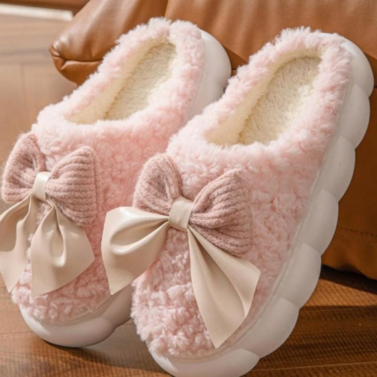 실내화 여성 털 슬리퍼 사무실 겨울 리본 양털 뽀글이 층간소음