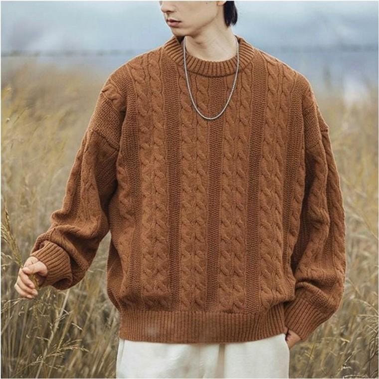 꽈배기 겨울 라운드넥 스웨터 3컬러 남자 니트 기본