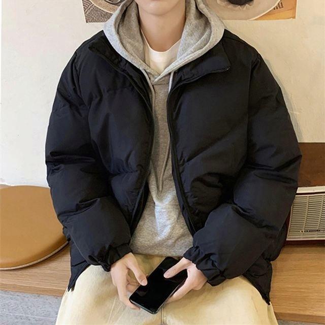 집업 겨울 깔끔한 블랙 남자 사선 패딩 점퍼 아우터
