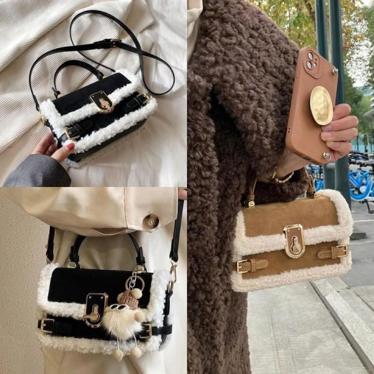 디얼무스스웨이드 퍼 털 겨울 여성 뽀글이 메신저백 스트 패션잡화 토트 여성 가 백 핸드폰 슬링백 소가 여