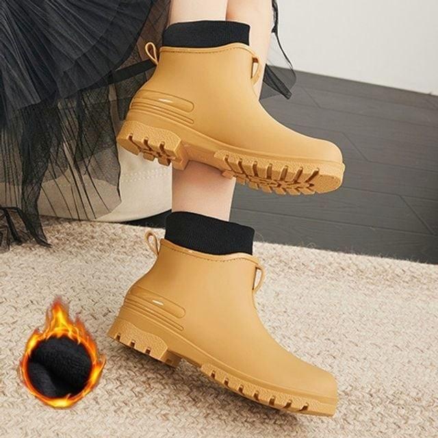 겨울 기모안감 숏 앵클부츠 여자 레인부츠 스노우부츠