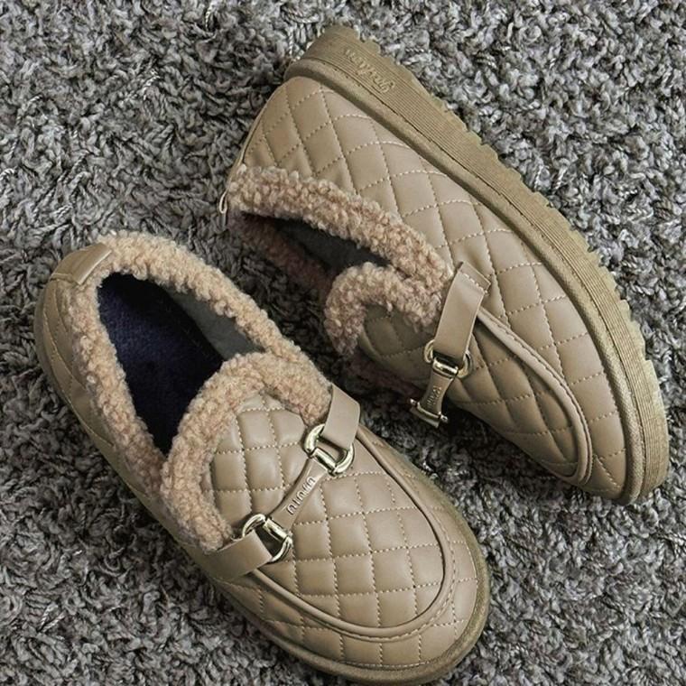 여성 2컬러 겨울 퀼팅패턴 클래식 기모 단화 슬립온