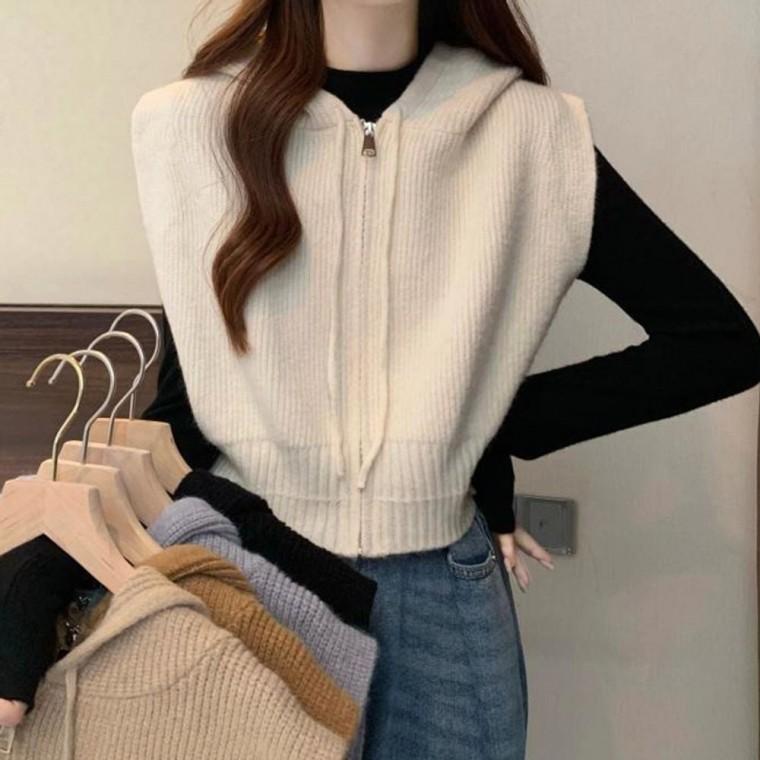 데일리 겨울 여자 3컬러 베스트 조끼 레이어드 후드니트