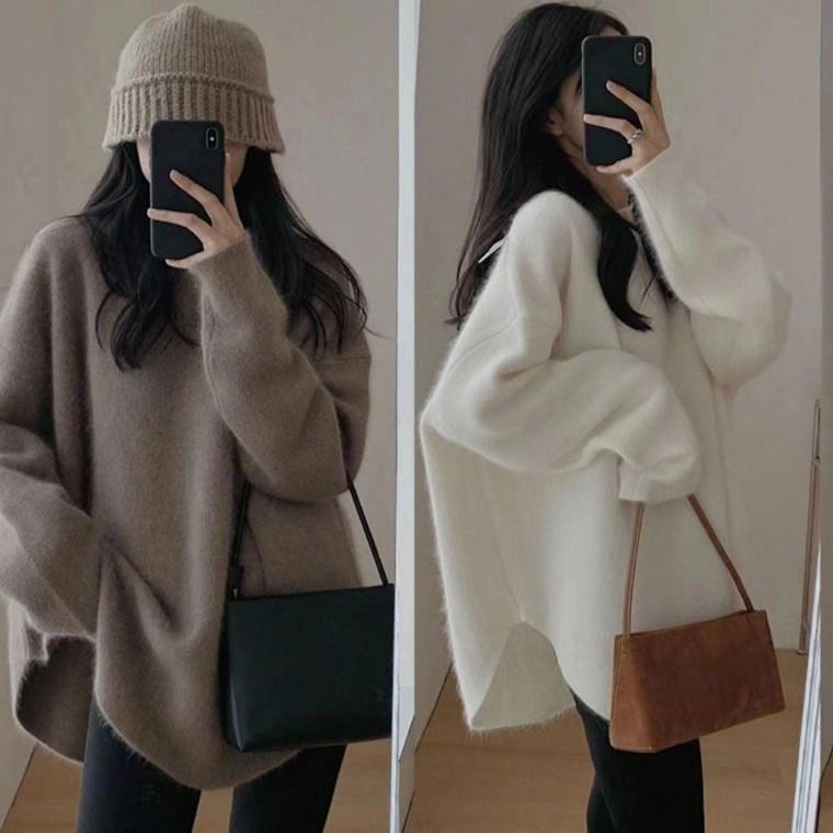 여성 5컬러 가을 겨울 베이직 루즈핏 롱 니트티셔츠