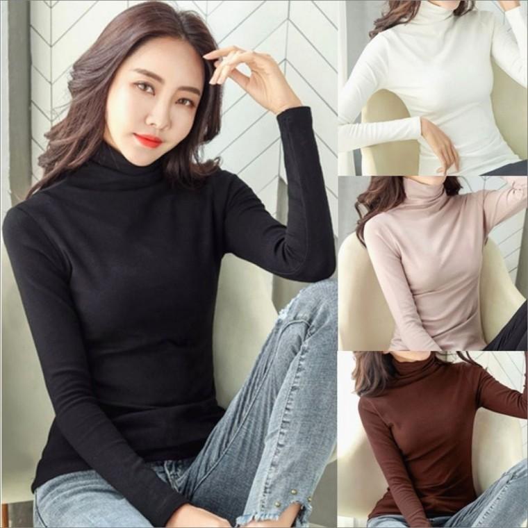 슬림핏 목폴라 여자 겨울이너 4컬러 긴팔 스판 기모 목티
