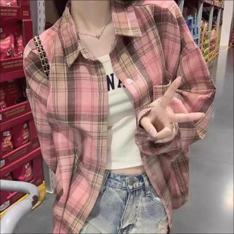포근한 체크무늬 남방 가을 러블리 여자 셔츠 핑크 겨울