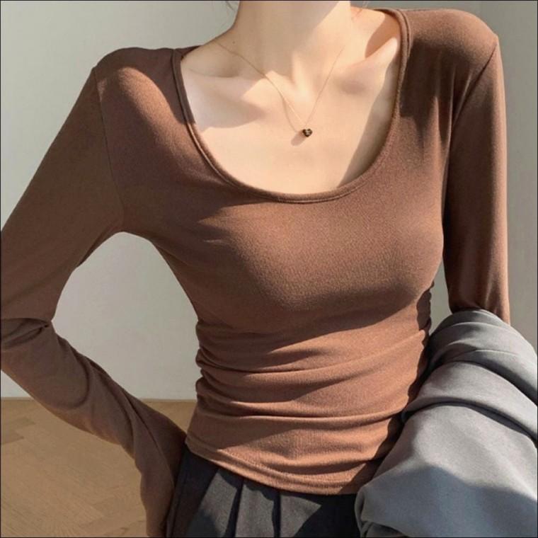 티셔츠 촉감 웜 긴팔티 여자 겨울 이너 3컬러 데일리 소프트 U넥