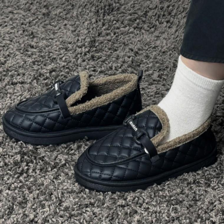 퀼팅패턴 기모 슬립온 단화 여성 2컬러 겨울 클래식
