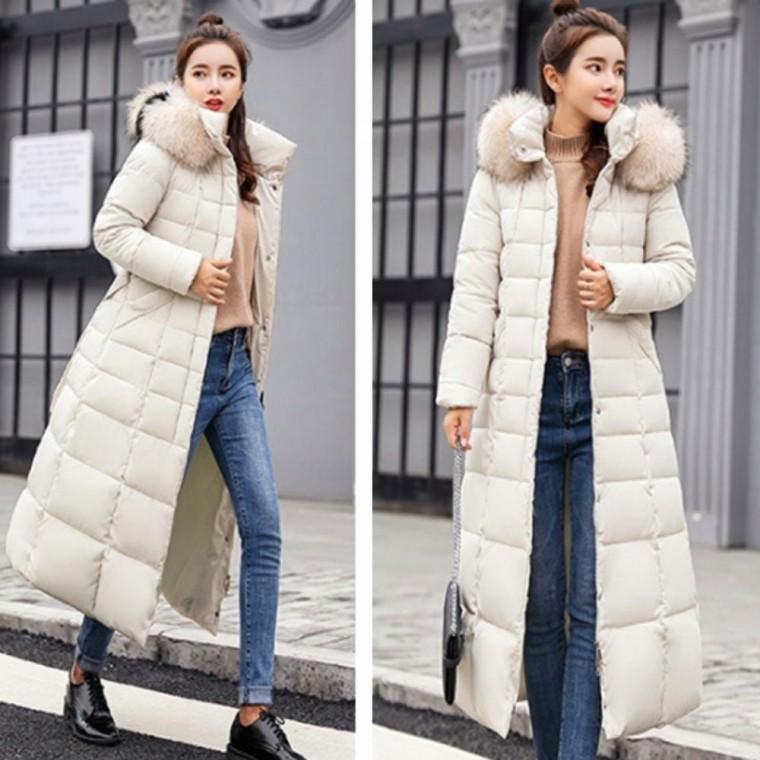 후드 여자 방한 탈부착 겨울 슬림 롱패딩 데일리 아우터