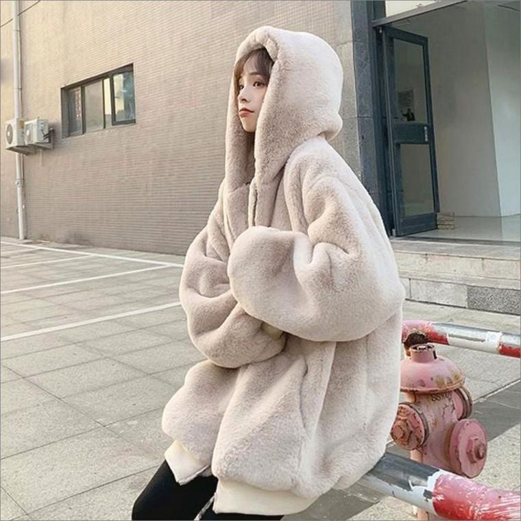 겨울 퍼아우터 인조밍크 2컬러 점퍼 오버핏 집업 후드 여자