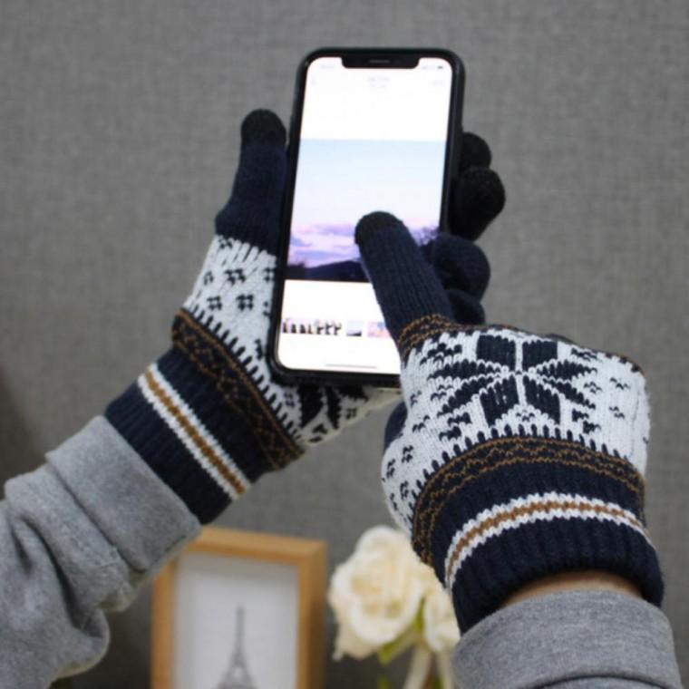 겨울 손가락장갑 커플장갑 눈꽃 스마트폰 니트 터치장갑 보온