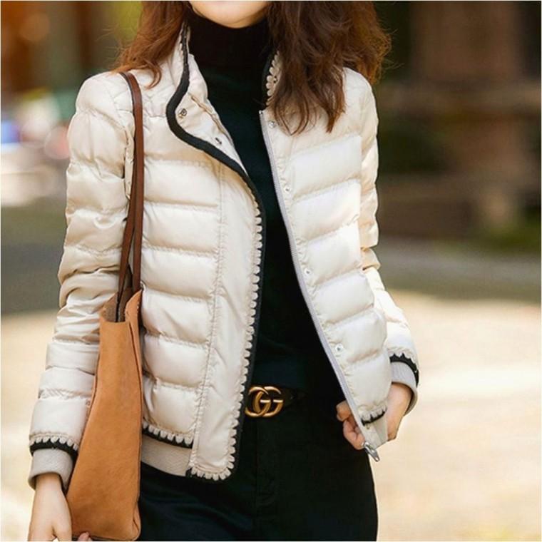 점퍼 누빔 단정한 2컬러 겨울 여자 아우터 숏패딩 배색 캐주얼