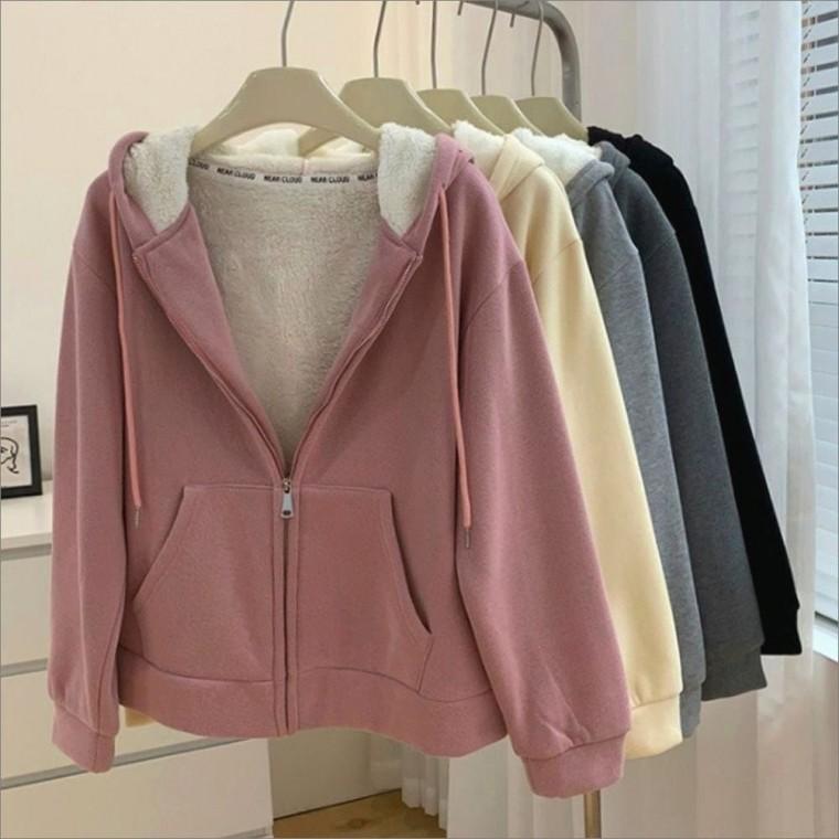 데일리 겨울 따뜻한 뽀글이안감 여자 인조양털 후드집업