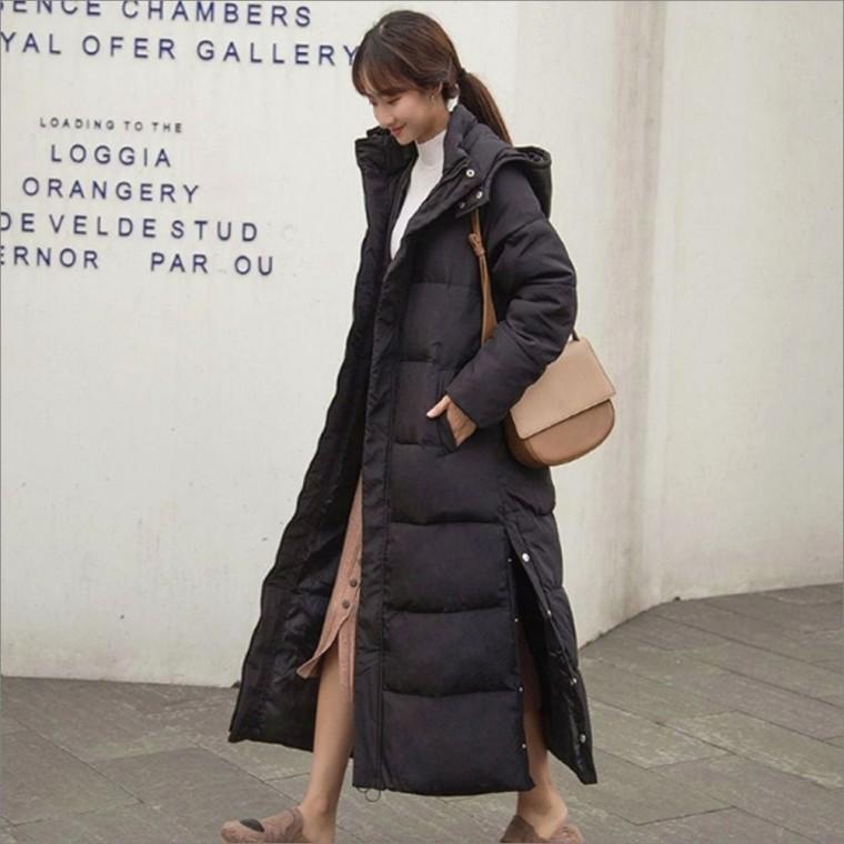 2컬러 학생 베이직 겨울 롱패딩 여자 후드달린 데일리 아우터