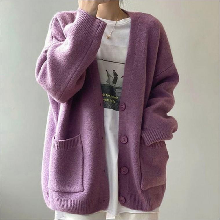 데일리 v넥 아우터 겨울 루즈핏 6컬러 니트가디건 여자 가을