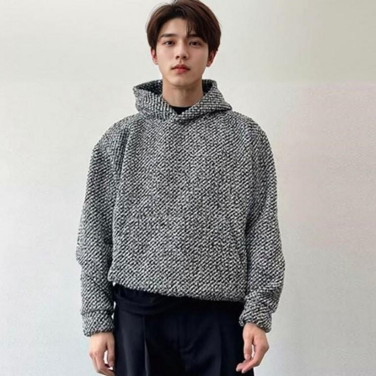 느낌 루즈핏 보카시 티셔츠 남자 겨울 후드