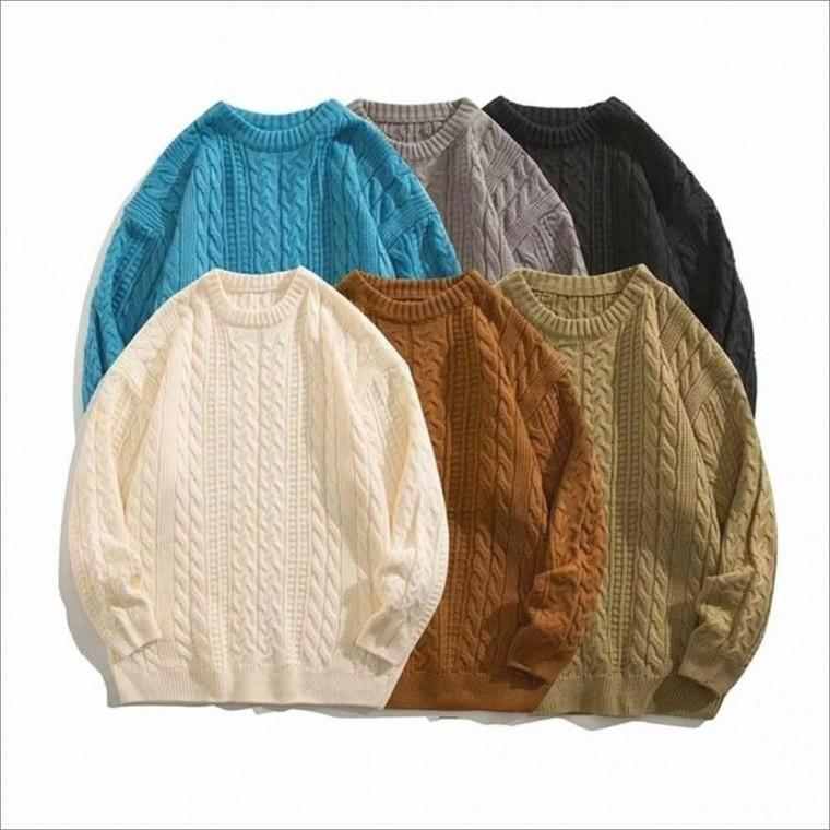 루즈핏 겨울니트 남자 스웨터 케이블 라운드넥 긴팔