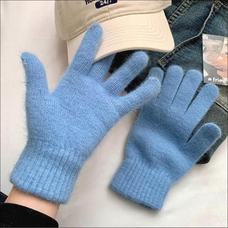 단색 혼방 여자 니트장갑 겨울 토끼털 포근한 5컬러