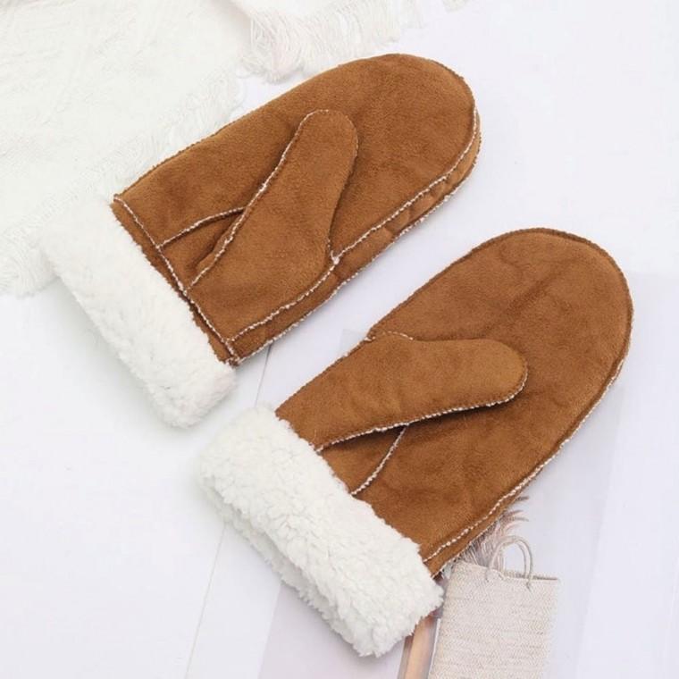브라운 안감 장갑 방한 겨울 여자 퍼 두꺼운 벙어리