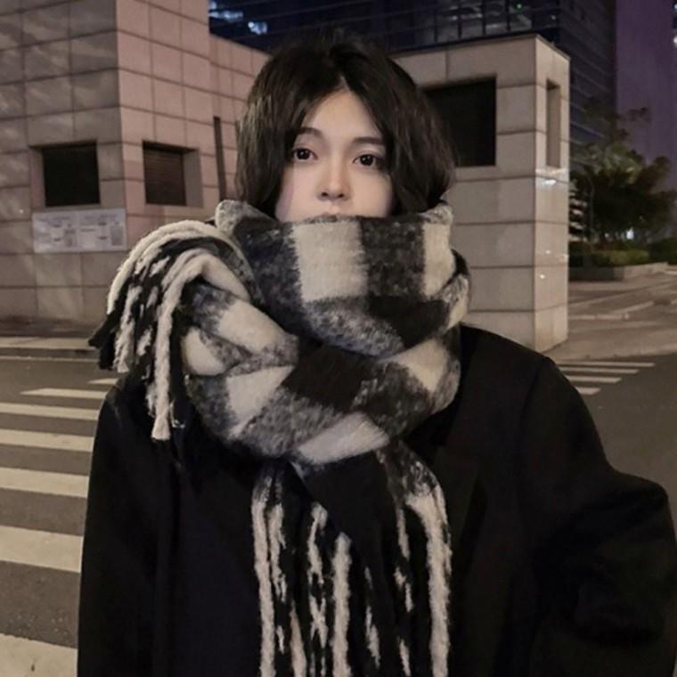 폭닥한 체크 빅사이즈 목도리 패턴 머플러 겨울 여자