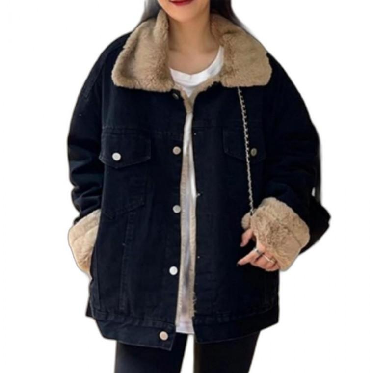 청자켓 여성 여자 겨울 안감 퍼 카라 데님 청 자켓 점퍼 2coloir