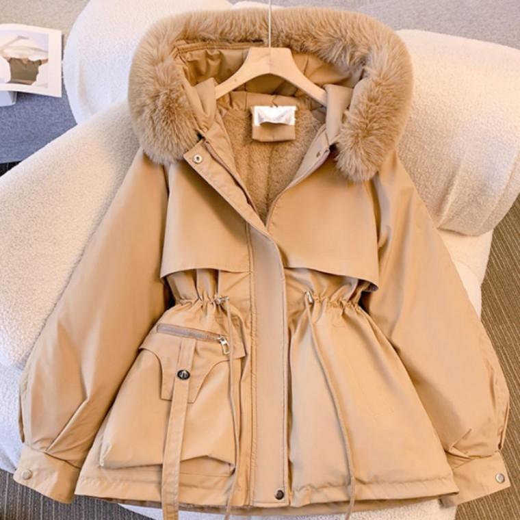 여성 여자 겨울 안감 퍼 카라 후드 허리 스트링 패딩 점퍼 자켓 아우터 2color