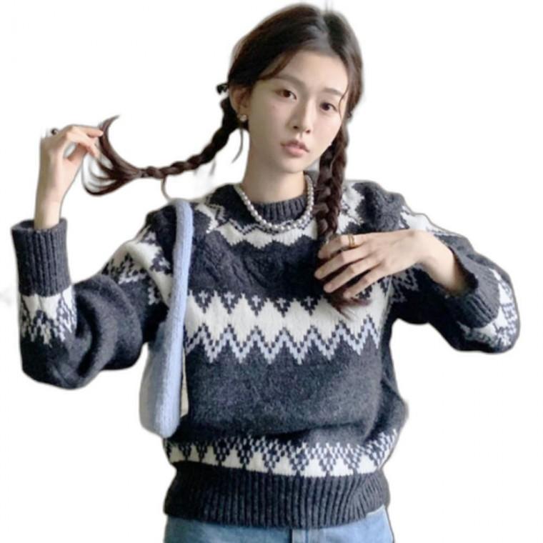여성 여자 겨울 포근포근 노르딕 니트 스웨터 긴팔 티셔츠 3color