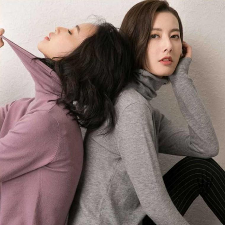 여성 여자 가을 겨울 출근룩 터틀넥 니트 목 폴라 긴팔 티 셔츠 검정