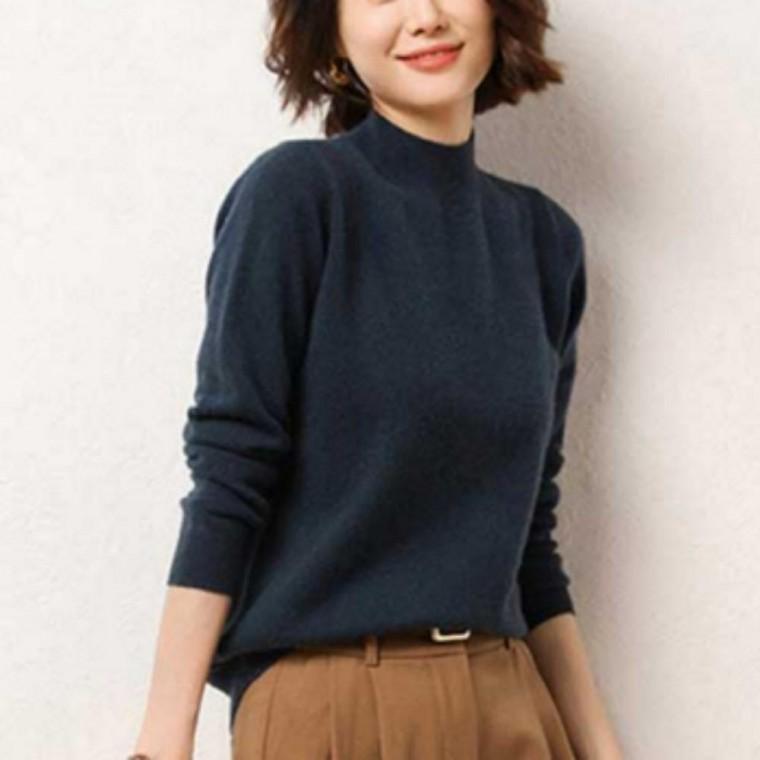 여성 여자 가을 겨울 하프넥 반목폴라 반목티 무지 긴팔 니트 티 셔츠