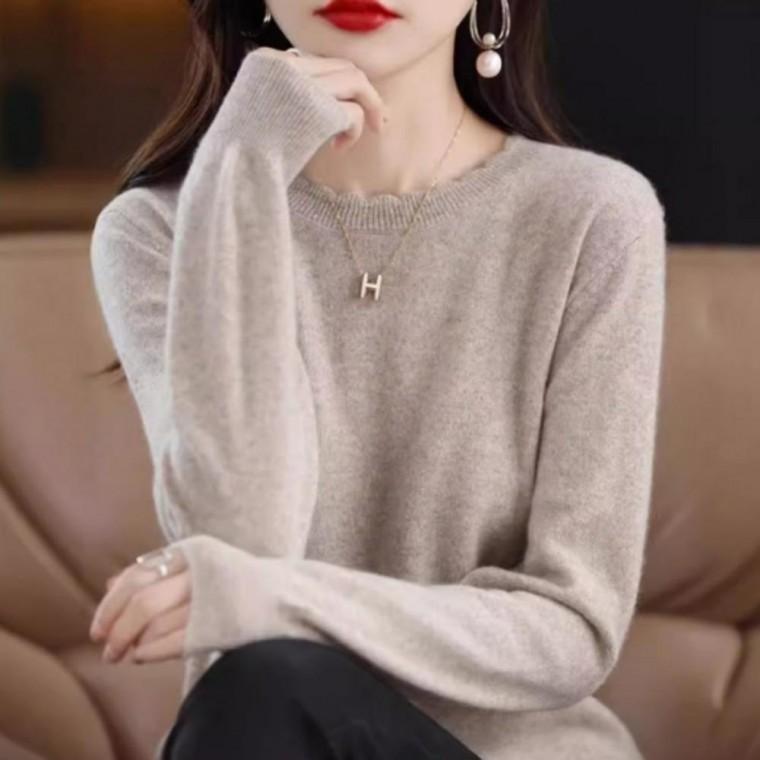 여성 여자 물결 넥라인 가을 겨울 긴팔 니트 티 셔츠 5color