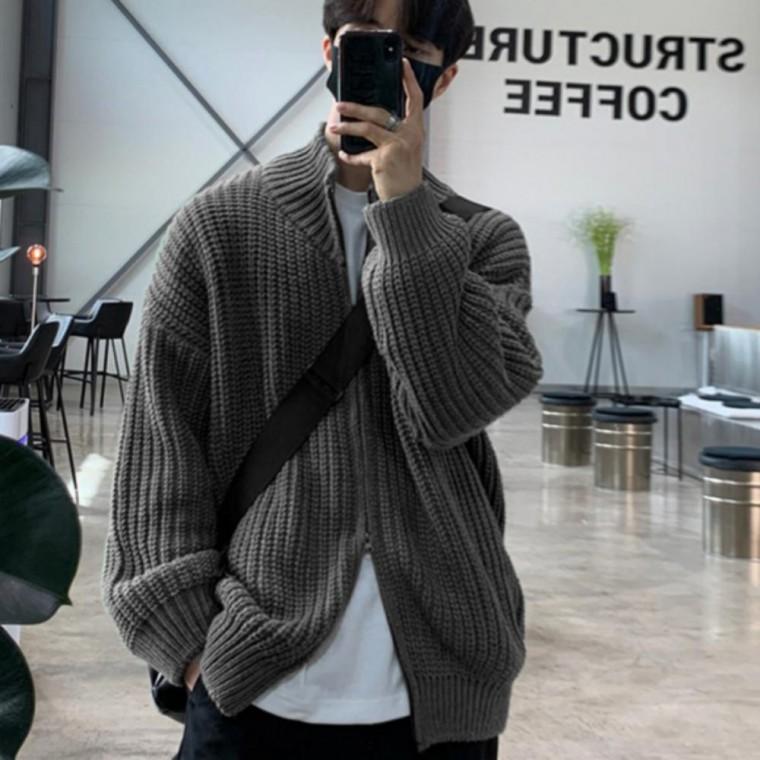 남자 남성 봄 가을 겨울 포근한 긴팔 니트 집업 가디건 2clolor