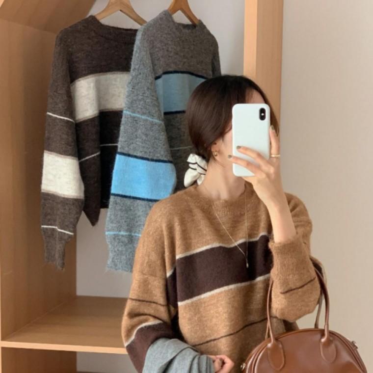 여성 가을 겨울 긴팔 니트 티 셔츠 스웨터 3color