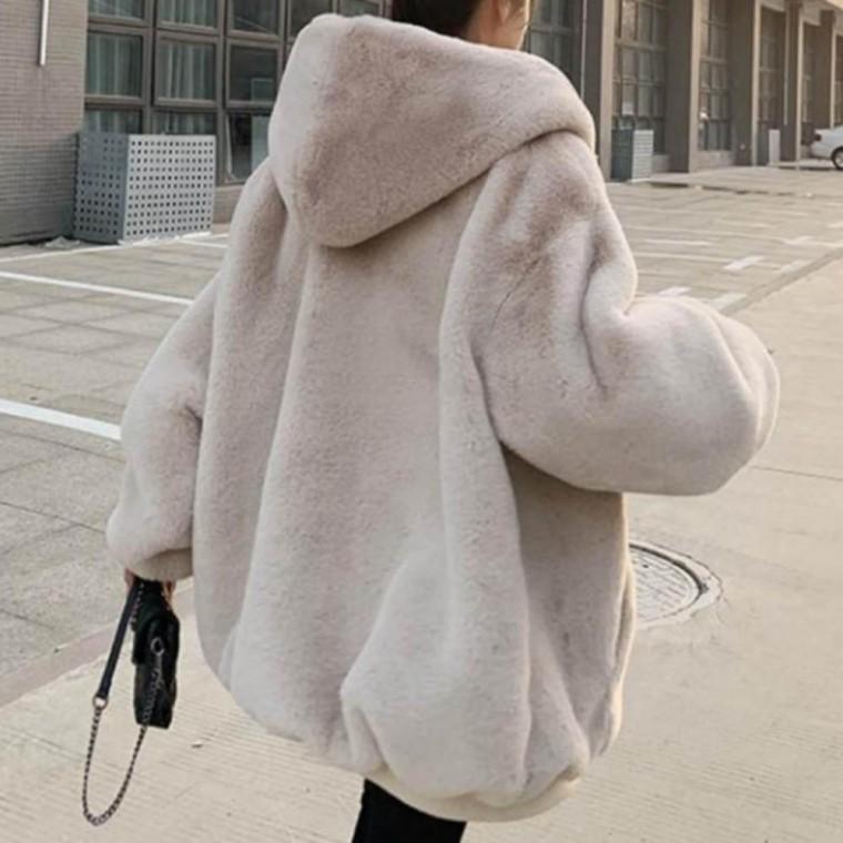 퍼자켓 여성 여자 겨울 오버핏 부드러운 퍼 후드집업 점퍼 아우터