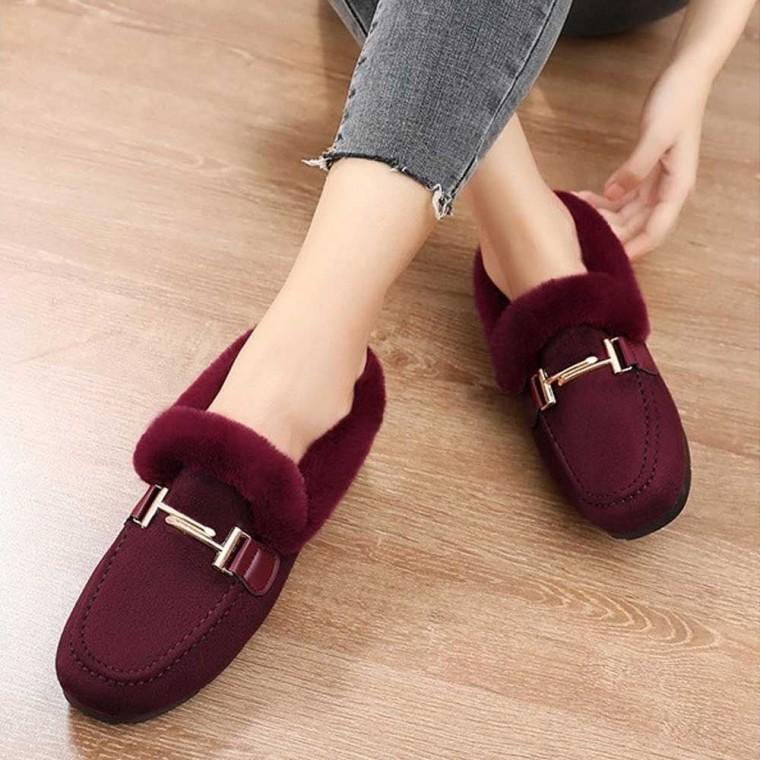 방한 용 로퍼 단화 구두 여성 슈즈 코디 퍼 안감 겨울