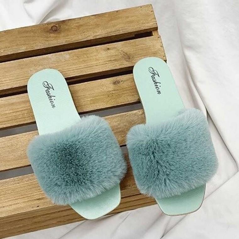 여성 겨울 용 슬리퍼 사무실 실내화 퍼 스트랩 포근한