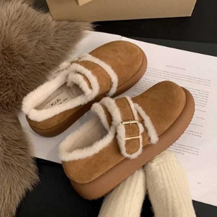겨울 포근 로퍼 모카신 방한 슈즈 여자 버클 털 안감