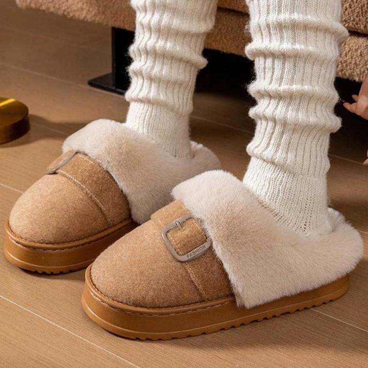 슬리퍼 따뜻한 홈 슬리퍼 퍼 안감 방한 여성 겨울
