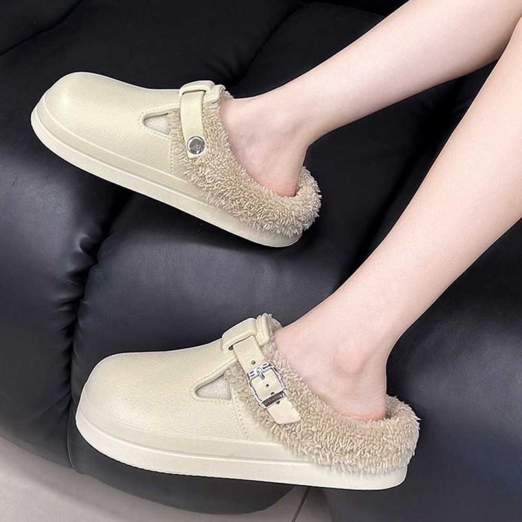 클로그 슬리퍼 버클 실내화 퍼 안감 겨울 용 따뜻한