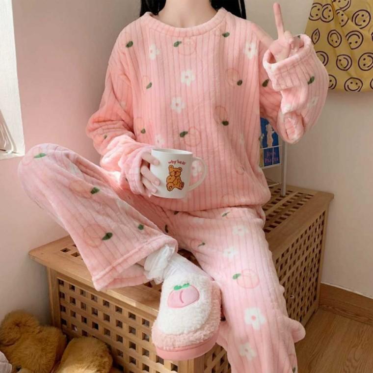 상하 세트 긴팔 긴바지 겨울 용 부들이 극세사 잠옷