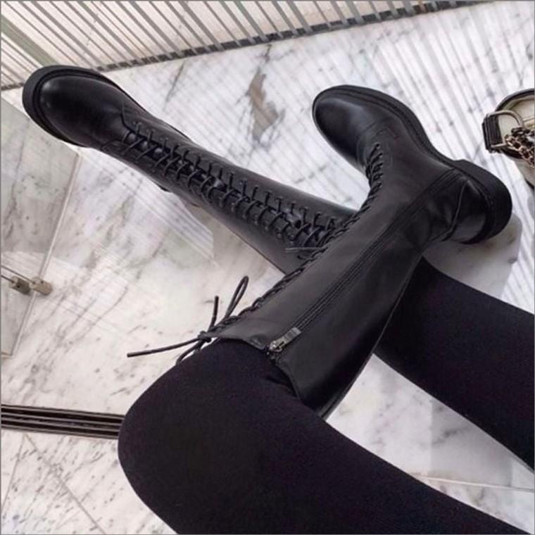 여자 슬림 워커 롱부츠 기모안감 레이스업 겨울