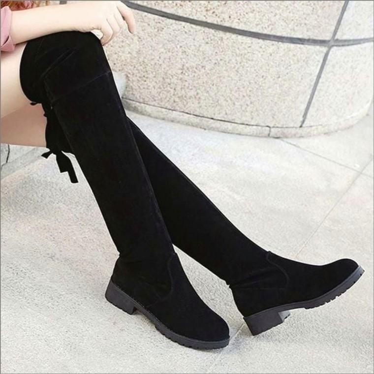 삭스 겨울 뒷리본 여자 오버니하이 롱부츠 스웨이드 기모안감